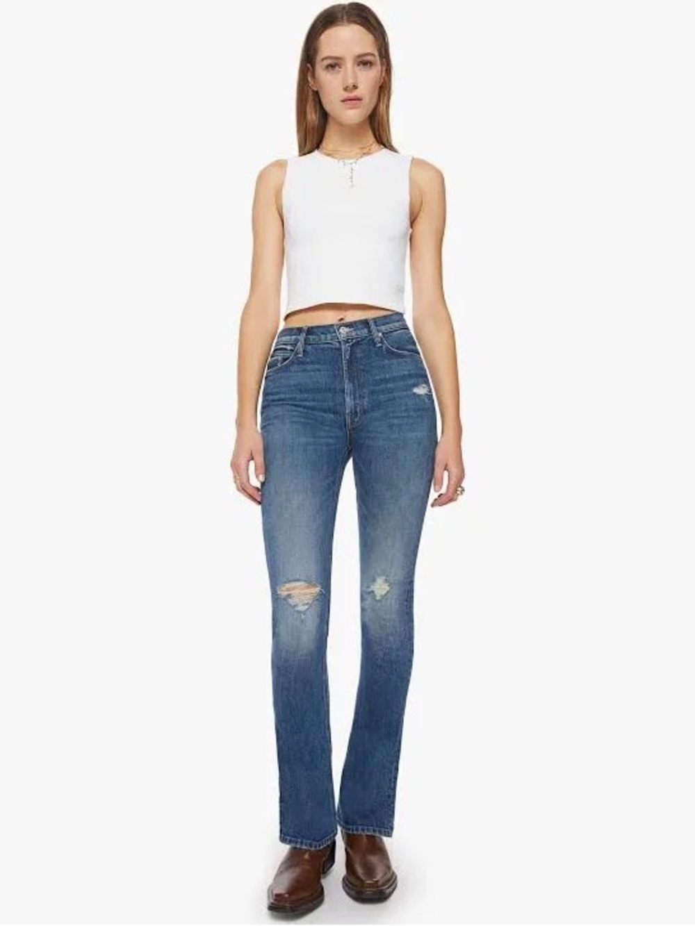 MOTHER High Waisted Runaway Slice Heel in Morning Chores